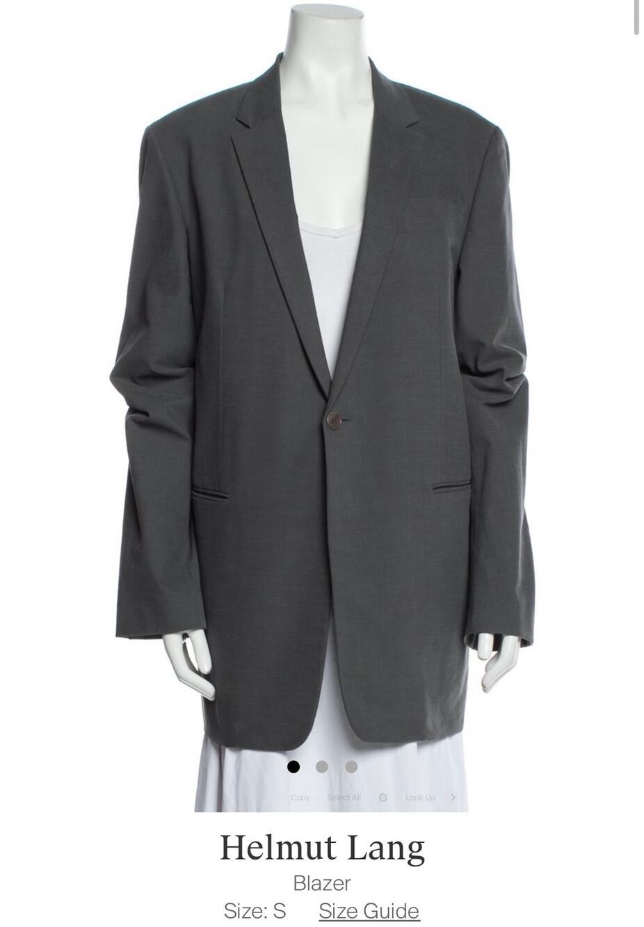 Helmut Lang Gray Blazer Size 44 Medium Small